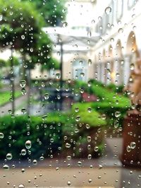 Full frame shot of wet window in rainy season