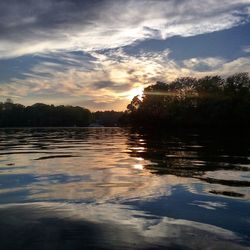 Scenic view of lake at sunset