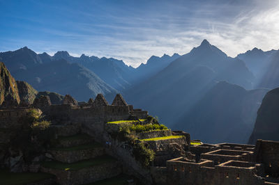 Scenic view of mountains at machu picchu on sunny day