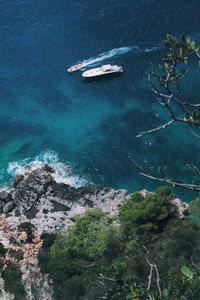 High angle view of sailboat on sea shore