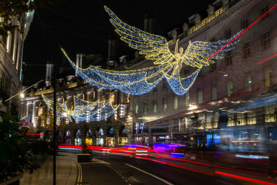 Light trails on road at night