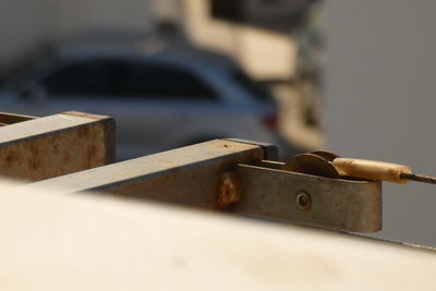 Close-up of rusty metal railing