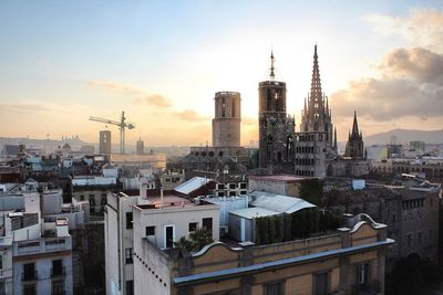 Church towers at sunset