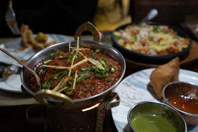 Close-up of food served on table in restaurant