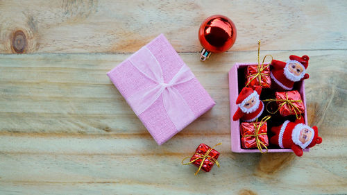 High angle view of christmas decoration on table