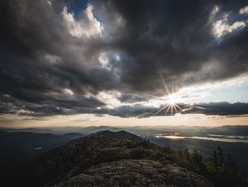 Sun sets over appalachian trail and mountains and lakes of maine