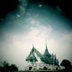 Low angle view of temple building against sky