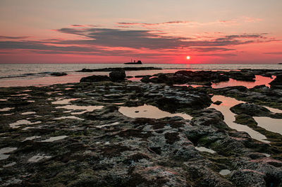 Sunset over the sea of livorno