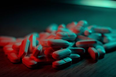 Close-up of pills on table