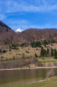 Scenic view of landscape and mountains against sky