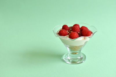 Close-up of dessert on a green background