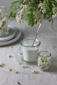 High angle view of drink on table