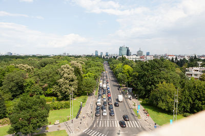 High angle view of people on road in city