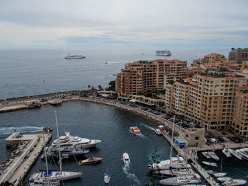 High angle view of boats in sea