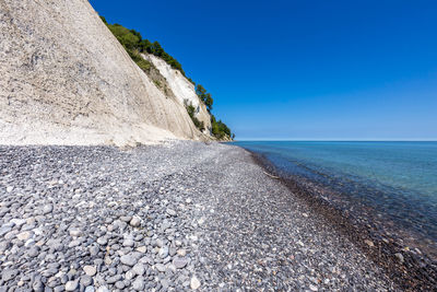 Scenic view of sea against clear blue sky