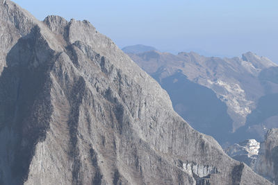 Scenic view of snowcapped mountains against clear sky