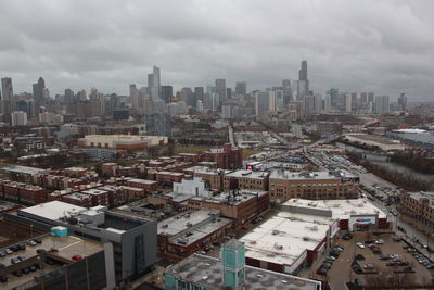 Aerial view of cityscape against sky