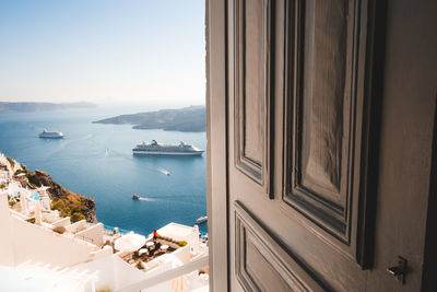 High angle view of sea seen through window