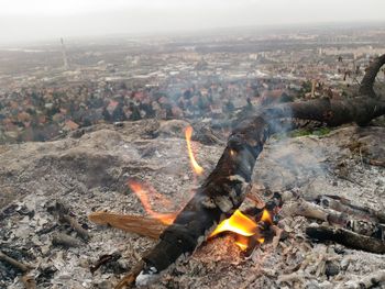 Fire burning on rock