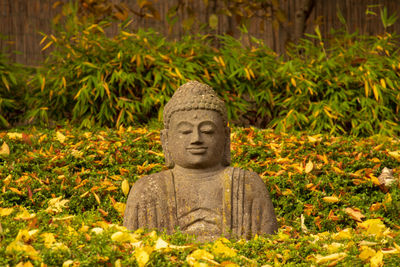 Statue against plants