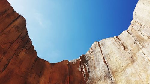 Low angle view of rock formations against blue sky