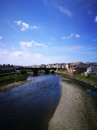 Scenic view of river against blue sky