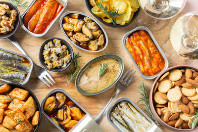 High angle view of food on table