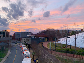 High angle view of road against sky during sunset