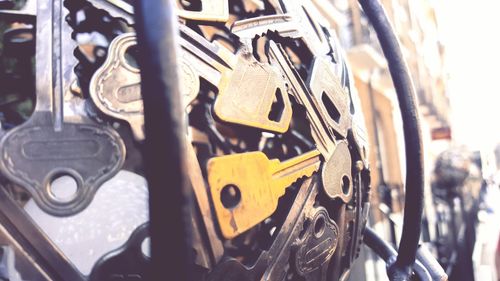 Close-up of metallic object against blurred background