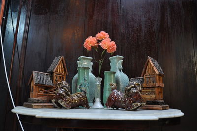 Close-up of flower vase on table