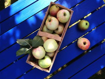 High angle view of apples on table