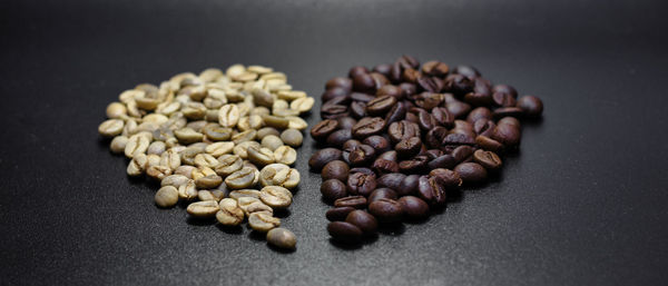 High angle view of coffee beans on table