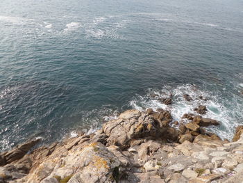 High angle view of rocks in sea