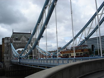 View of suspension bridge against cloudy sky