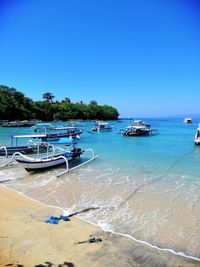 Scenic view of sea against clear blue sky