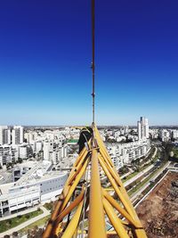 Panoramic shot of buildings against clear blue sky