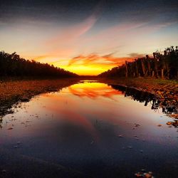 Scenic view of lake against sky during sunset