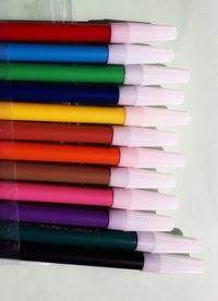 High angle view of multi colored pencils on table