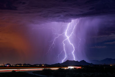 Lightning in sky at night