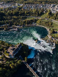 High angle view of river amidst trees