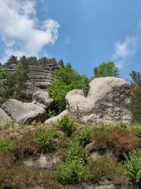 Rock formations on landscape against sky