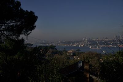 High angle view of city at waterfront