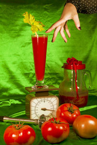 Red berries on table