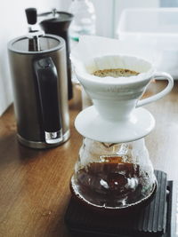 Close-up of coffee served on table