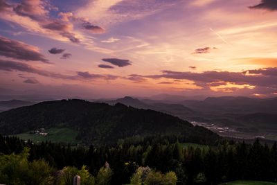 Scenic view of mountains against sky during sunset