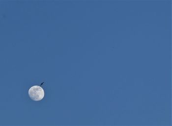 Low angle view of airplane flying against clear sky