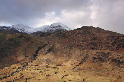 Scenic view of mountains against cloudy sky