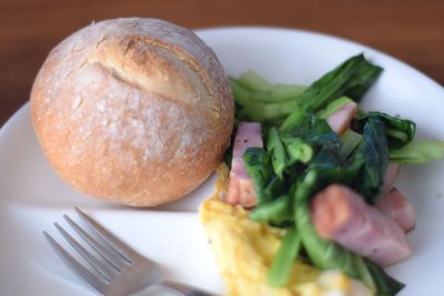 High angle view of breakfast served in plate