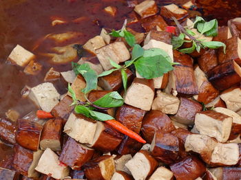 High angle view of chopped vegetables