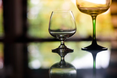 Close-up of beer in glass on table